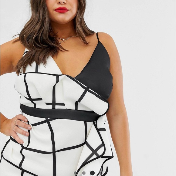 ASOS DESIGN Curve mono grid midi pencil dress - Picture 2 of 5